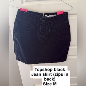 Topshop Black Denim Skirt with Lace-Up Detail